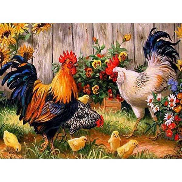Chickens in the Yard - DIY Diamond Painting