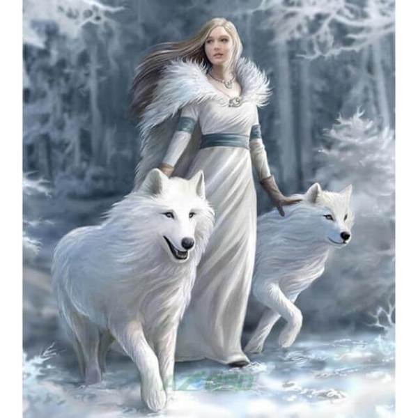 White Wolves with Princess - DIY Diamond  Painting